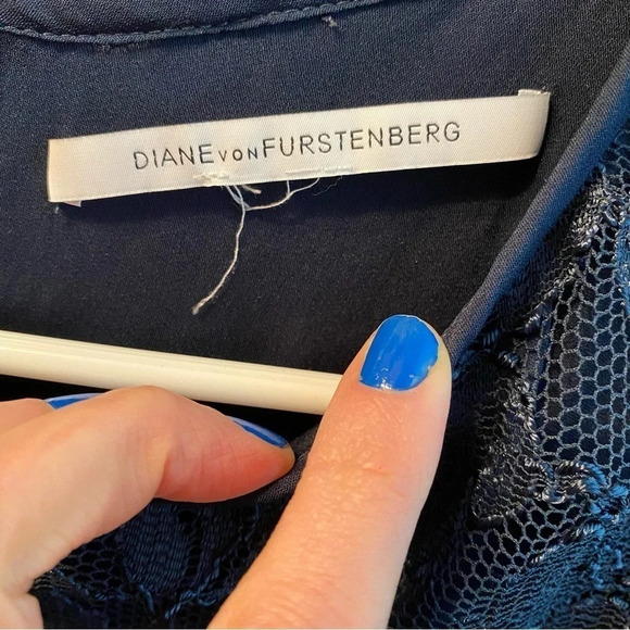 DVF Diane Von Furstenberg New Zarita Lace Dress Size Small Long Sleeve Navy Blue - Picture 11 of 16